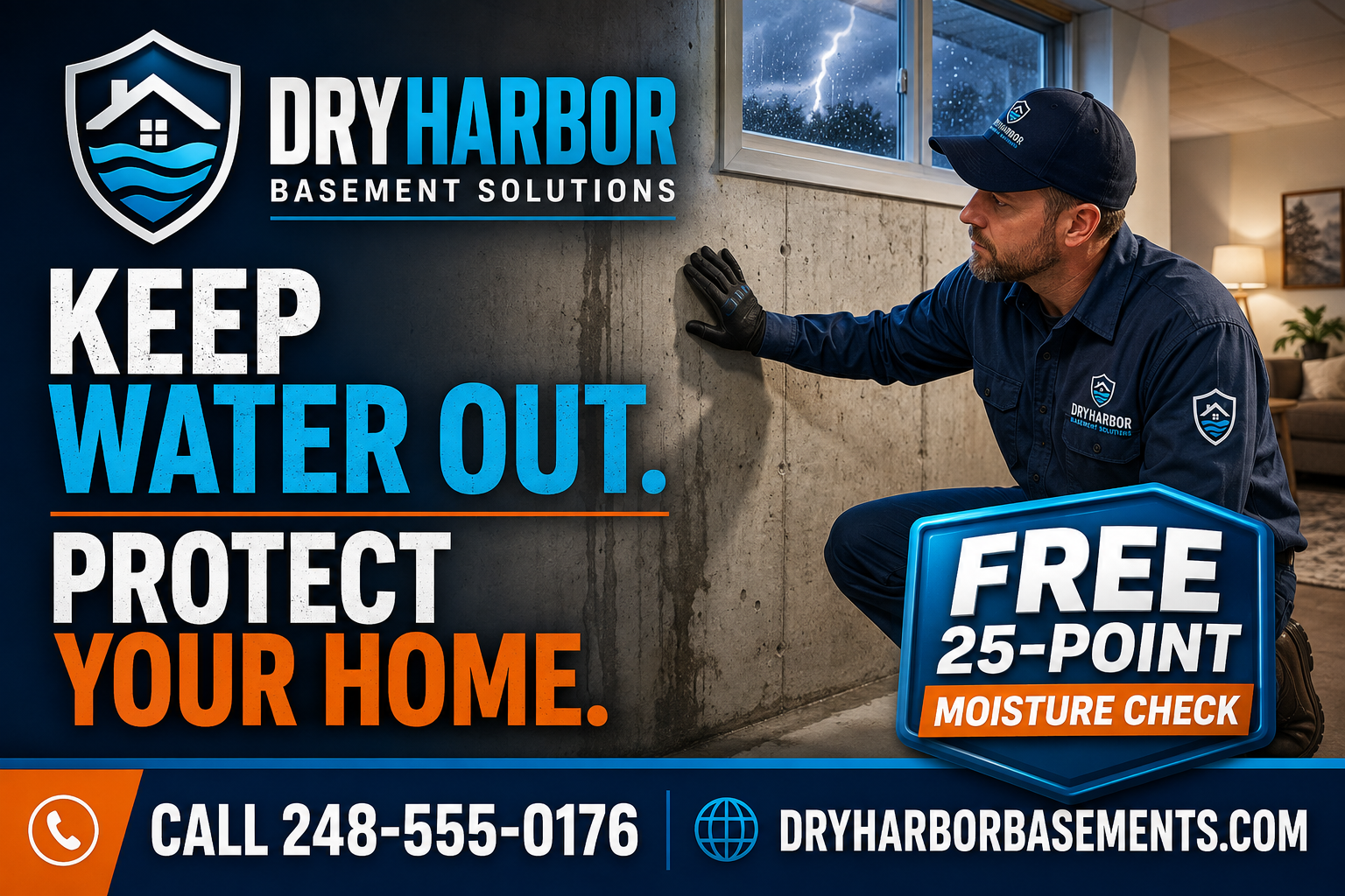 Michigan basement waterproofing postcard advertising example promoting a moisture inspection