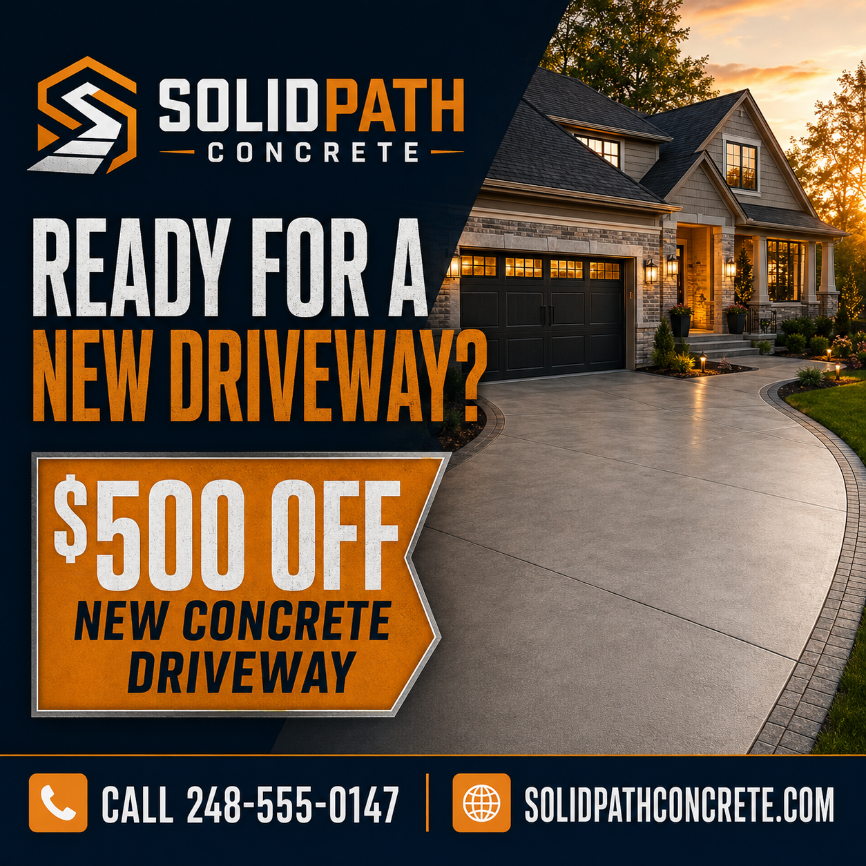 Michigan concrete contractor Facebook advertising example promoting $500 off a new driveway