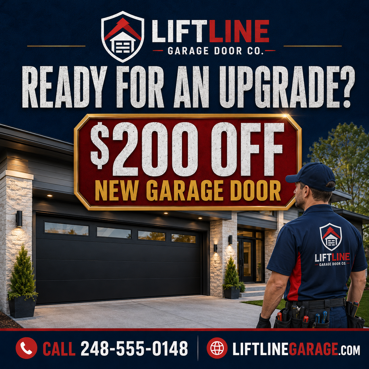 Michigan garage door Facebook advertising example promoting $200 off a new garage door