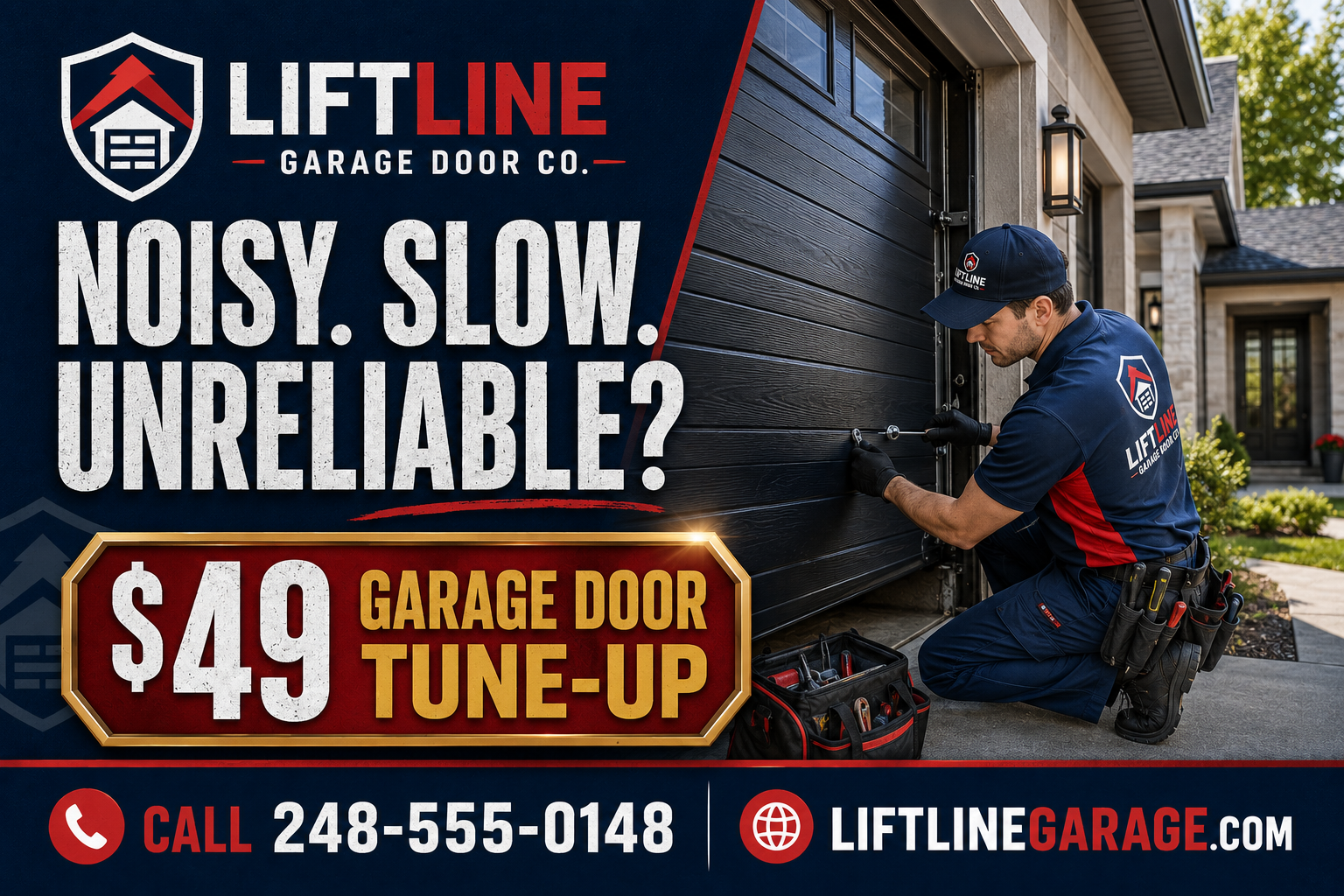 Michigan garage door postcard advertising example featuring a local homeowner offer