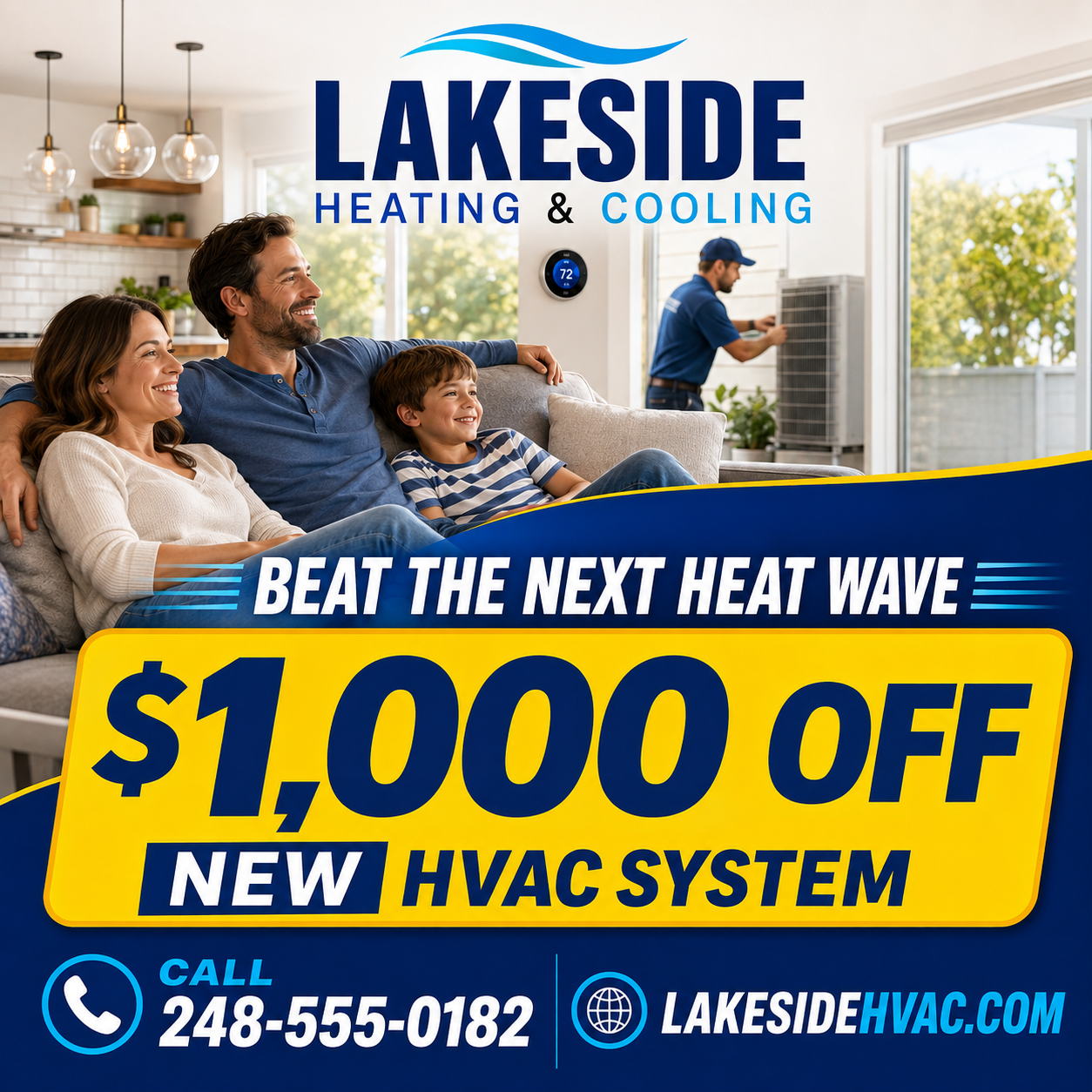 Michigan HVAC Facebook advertising example promoting $1,000 off a new heating and cooling system