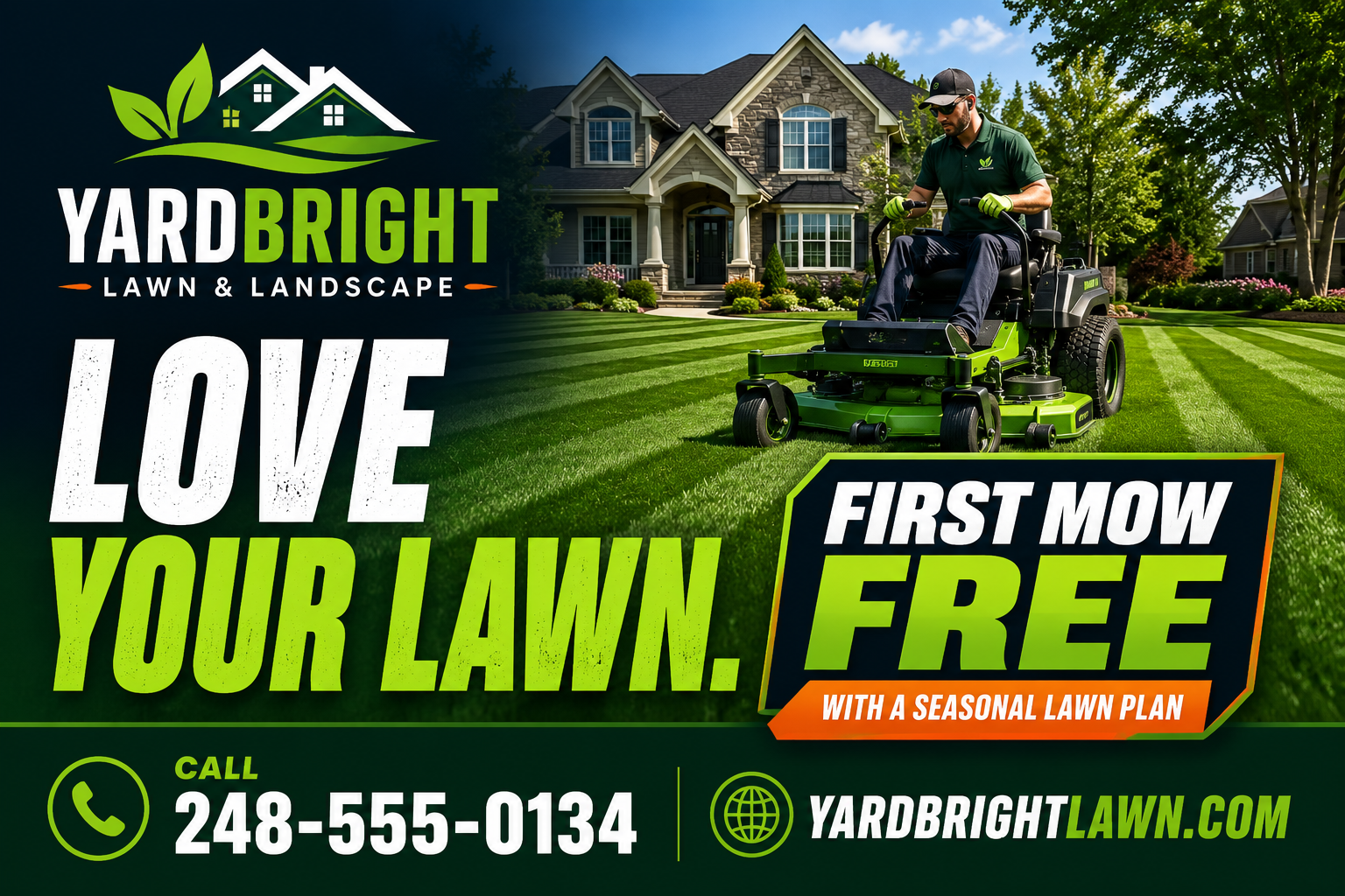 Michigan lawn care and landscaping postcard advertising example promoting a seasonal lawn plan