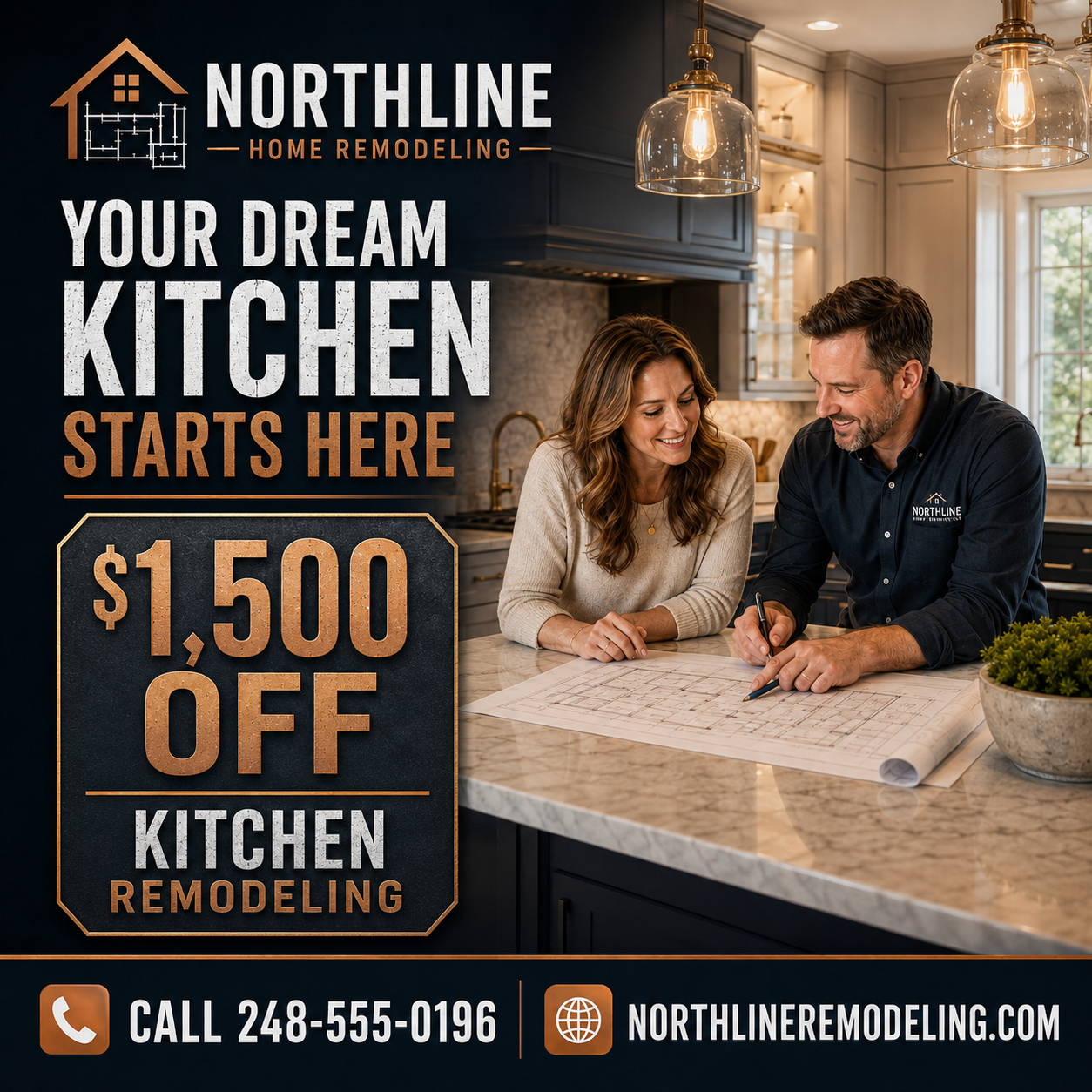 Michigan remodeling contractor Facebook advertising example promoting $1,500 off kitchen remodeling