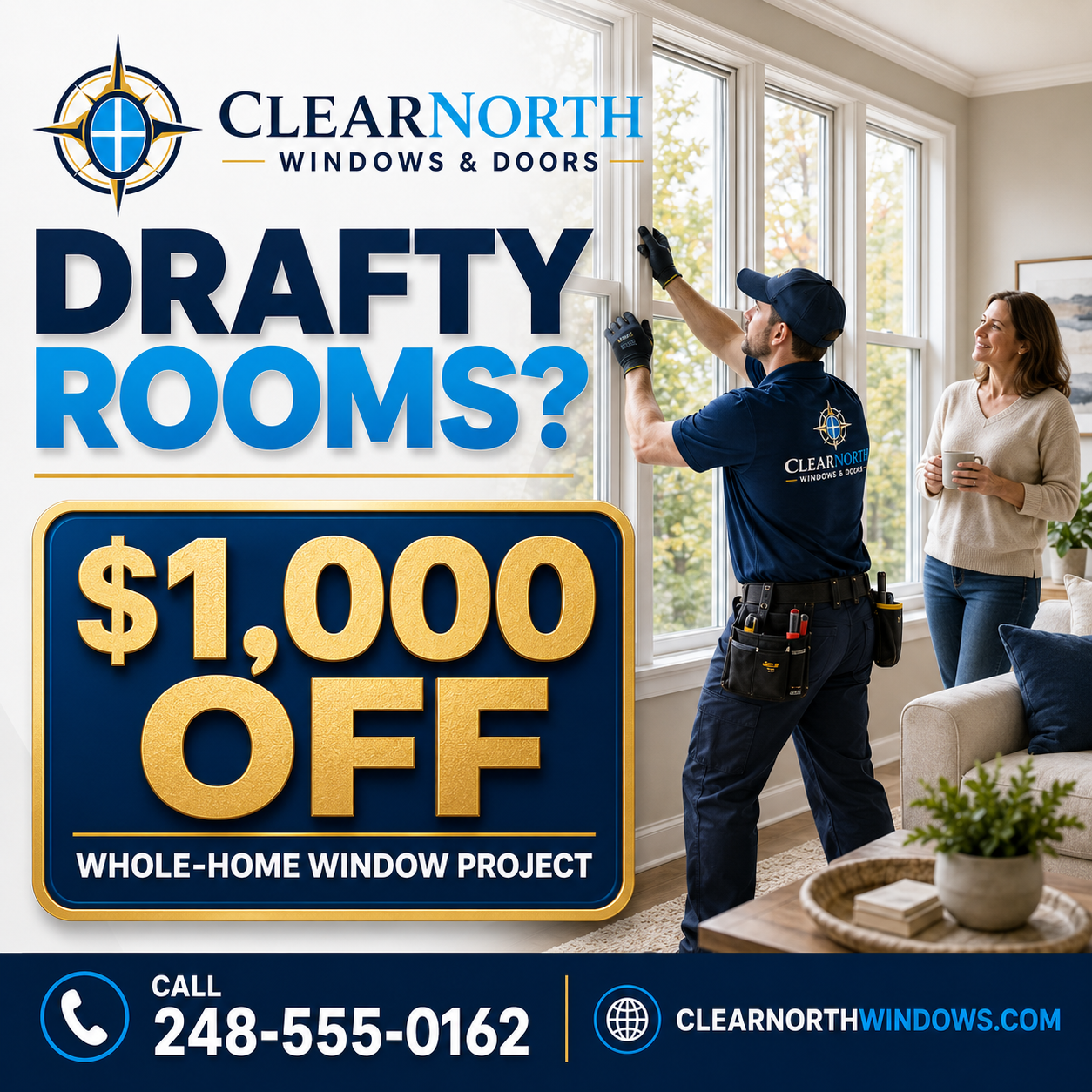 Michigan window and door Facebook advertising example promoting $1,000 off a whole-home window project